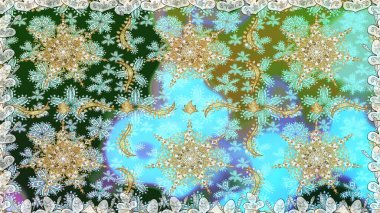 Tarafsız ve mavi renkler üzerinde klasik oryantal desen. Geleneksel raster ve altın desen. Damask pürüzsüz süsü.