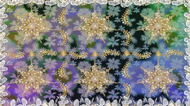 Damask arkaplanı tekerrür ediyor. Antika altın tekrarlanabilir duvar kağıdı. Gri ve nötr renklerde altın element. Barok tarzında altın çiçek süsü..