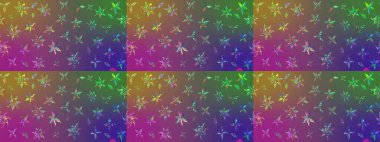 Çiçekli karalama şeklinde Raster çiçek deseni. Mor ve yeşil renkli çiçekler. Yumuşak, bahar çiçekli arka plan.