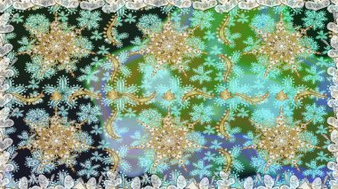 Altın antika ortaçağ dekoratifi, yapraklar ve altın desenli süslemelerle renksiz ve mavi renklerde raster desenli. Kusursuz kraliyet lüksü, altın barok kumaş rengi..