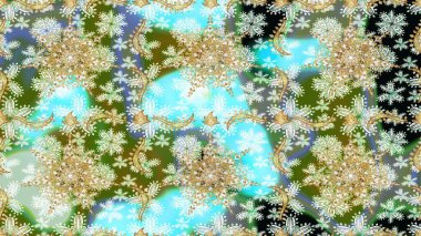 Klasik klasik klasik arka plan. Geleneksel oryantasyon süsü. Kusursuz klasik raster. Tarafsız, yeşil ve altın desenli..