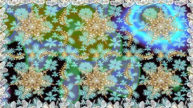 Tarafsız ve mavi renkler üzerinde klasik oryantal desen. Geleneksel raster ve altın desen. Damask pürüzsüz süsü.