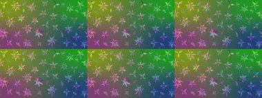 Raster illüstrasyonundaki çiçek desenli çizim. Yeşil ve mavi renkte çiçekler.