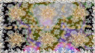 Kusursuz damaske klasik altın desen. Gri ve nötr renklerde altın desenli altın elementler. Raster illüstrasyonu. Tekrarlayan ögelerle soyut arkaplan Raster.