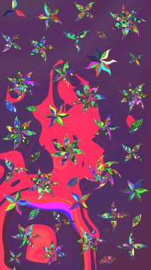 Renkli Bahar Teması eskiz kalıbı. Sevimli çiçek raster deseni. Düz Çiçek Elementleri Tasarımı. Mor ve pembe renkte çiçekler.