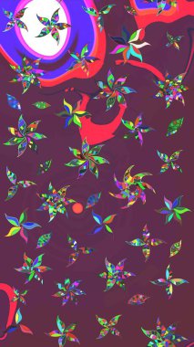 Çiçekli çizim şekli. Kahverengi ve mor renkli çiçekler. Renkli Bahar Teması eskiz kalıbı. Düz Çiçek Elementleri Tasarımı.