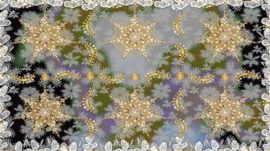 Gri ve nötr renklerde altın element. Süslü raster dekorasyonu. Gri ve nötr yerine altın rengi klasik barok çiçekli desenler. Lüks, kraliyet ve Viktorya dönemi konsepti.