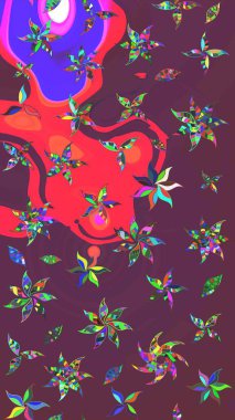 Kahverengi ve menekşe renkte zarif çiçek buketi suluboya. Renkli Bahar Teması eskiz kalıbı. Düz Çiçek Elementleri Tasarımı. Raster illüstrasyonu.