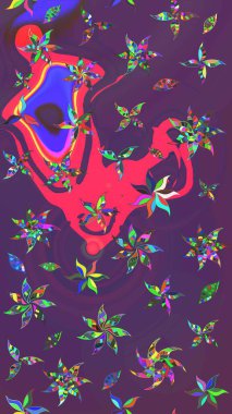 Çiçek desenli eskiz, yaz çiçekleri. Renkli Bahar Teması eskiz kalıbı. Düz Çiçek Elementleri Tasarımı. Mor ve mor renkte çiçekler.