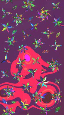 Raster. Güzel suluboya çiçekler, parlak tablolar İnspipurple ve pembe çiçek desenli eskiz arka planı.