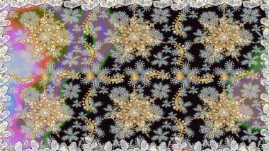 Raster illüstrasyonu. Gri ve nötr renklerde, altın elementlerle klasik, pürüzsüz desen.