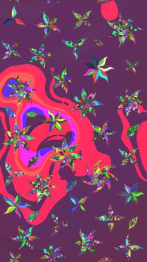 Sabıka fotoğraflarında, bebek kıyafetlerinde, duvar kâğıtlarında, paket kutularında falan kullanılabilir. Raster. Zarif, parlak ve eskiz mor ve pembe çiçek desenli tasarım.