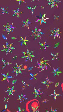 Raster düz çiçek çizim deseni. Hediye ambalaj kağıdı, tebrik kartları, posterler ve pankart tasarımı. Kahverengi ve mor renkte çiçekler.