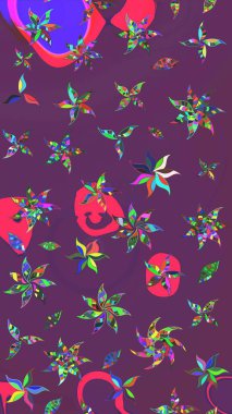 Çiçekli karalama şeklinde Raster çiçek deseni. Mor ve pembe renkte çiçekler. Yumuşak, bahar çiçekli arka plan.