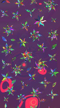 Nazik romantik baskı. Bahar mevsimi. Raster güzel bir çiçek deseni çizmiş. Tatil havası. Mor ve mor renkte çiçekler.