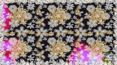 Gri ve nötr renklerde altın desenler ve altın elementler. Kusursuz klasik altın desen. Raster geleneksel oryantasyon süsü.