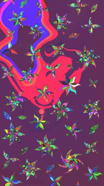 Elle boyanmış suluboya resim çizimleri, çiçekler ve bitkiler. Mor ve pembe renkte çiçekler.