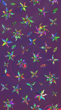 Mor ve mor renkte bahar çiçekleri. Yaprak ve çiçeklerin suluboya resimleri, mor ve mor renkler üzerine çizimler. Raster illüstrasyonu.