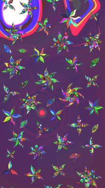 Düz Çiçek Elementleri Tasarımı. Çiçeksel fantezi tasarımı ve parlak bir arka plan çizimi. Renkli Bahar Teması çizim şablonu.