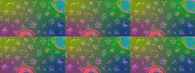 Elle çizilmiş sonbahar çiçeği deseni. Yeşil ve mavi renkte çiçekler. Renkli yeşil ve mavi çizim kalıpları. Doodle tarzı. Tekstil ve kapak tasarımı için mükemmel.