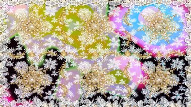 Yılbaşı, kar tanesi, yeni yıl. Altın unsurlarla nötr ve bej renklerde altın Dikişsiz desen. Altın elemanları ile nötr ve bej renklerde Dikişsiz Vintage desen.