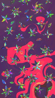 Çiçekli zambakların eskiz geçmişi. Çiçek tasarımı için inanılmaz bir kolaj cenneti tarzı. Parlak çiçekli kolaj çiçekleri mor ve pembe.