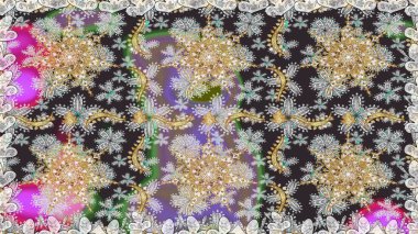 Geleneksel oryantasyon süsü. Kusursuz klasik raster grisi, nötr ve altın desenli. Klasik vintage arkaplan.