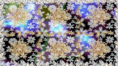 Damask arkaplanı. Tarafsız ve gri renklerde altın bir element. Altın çiçekli, pürüzsüz desen. Barok tarzında altın çiçekli süs..