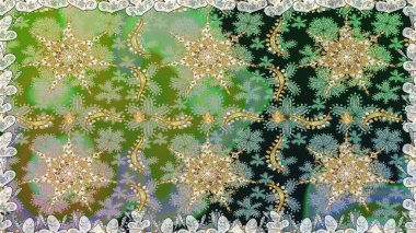 Küçük bir alan derinliği. Oyma. Kusursuz ahşap oyma. Lüks mobilyalar. Altın kaplamalı yeşil ve gri zemin. Patina. Gri renkli ve altın elementli desen. Klasik mobilya stili.