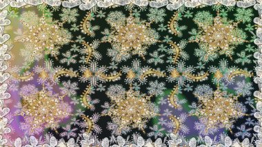 Damask arkaplanı. Altın çiçekli, pürüzsüz desen. Barok tarzında altın çiçekli süs. Gri ve nötr renklerdeki altın element.