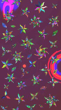 Çiçekli karalama şeklinde Raster çiçek deseni. Yumuşak, bahar çiçekli arka plan. Kahverengi ve mor renkte çiçekler.