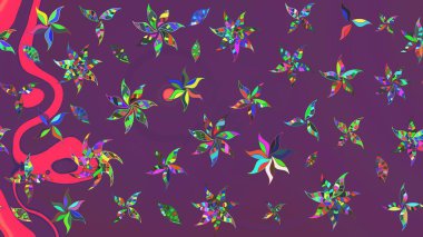 Mor ve pembe renkte çiçeklerle çizilmiş çiçek deseni. Suluboya tarzında mor ve pembe renkte çiçekler.