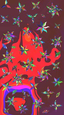 Kıvırcık, parlak örgü. Çiçek çelengi. Raster illüstrasyonu. Eski moda arka plan. Desen, çizim, çiçek sınırı. Güzel, pürüzsüz kumaş, tuval..