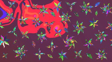 Çiçek desenli eskiz, darbeler, sıçramalar, yaz çiçekleri. Kahverengi ve pembe renkli çiçekler. Raster illüstrasyonu.