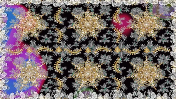 Barok tarzında altın çiçekli süs. Antika altın tekrarlanabilir duvar kağıdı. Gri ve siyah renklerde altın element. Damask pürüzsüz tekrarlama deseni.