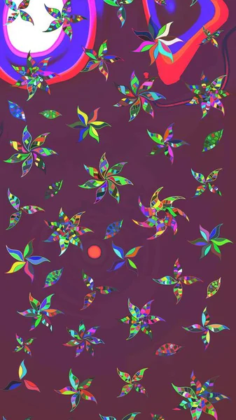 Kahverengi ve mor renkte zarif çiçekli suluboya. Renkli Bahar Teması eskiz kalıbı. Düz Çiçek Elementleri Tasarımı. Raster illüstrasyonu.