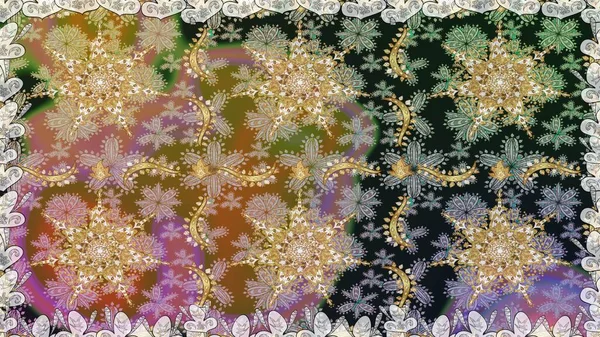 Gri ve nötr renklerde altın desenler ve altın elementler. Süslü raster dekorasyonu. Barok tarzında duvar kağıdı tasarımı için kusursuz damaske deseni arkaplanı.