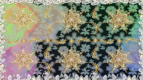 Klasik çiçek dokusu. Kusursuz desenli altın elementler. Raster illüstrasyonu. Gri ve nötr renklerin kraliyet retro 'su. Altın şablon. Kart, duvar kağıdı, ambalaj, tekstil için klasik tasarım.