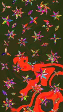 Klasik çiçek tasarımı elementleri. Raster illüstrasyonu. Yeşil ve gri kıvırcık çiçekler yeşil ve gri renklerde.