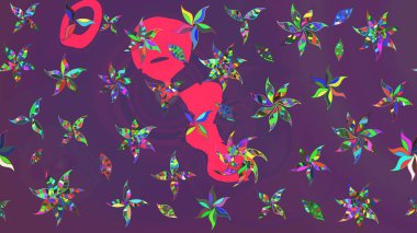 Mor ve mor renklerde. 3D çiçekler, eskiz. Raster illüstrasyonu.