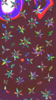 Kahverengi ve mor renkli çiçekler. Raster illüstrasyonu. Küçük çiçekte sevimli çiçek deseni var..