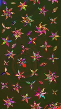 Raster illüstrasyonundaki çiçek desenli çizim. Yeşil ve gri renkte çiçekler.