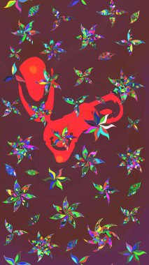 Çizgi çizimi kalıbı. Şirin çiçekler. Raster Moda kumaş deseni.