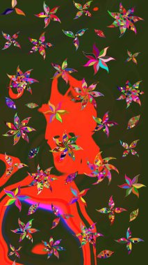 Renkli Bahar Teması eskiz kalıbı. Raster. Düz Çiçek Elementleri Tasarımı.