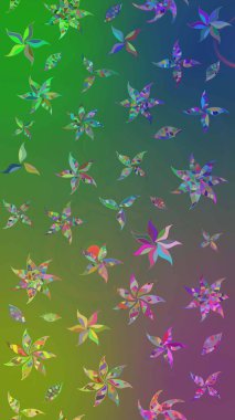 Yeşil ve mavi renkler. Yaz çiçekleri teması. El çizimi, soyut ve süslü elementler. Suluboya resim taklit Raster çizimi. Klasik çiçekler..