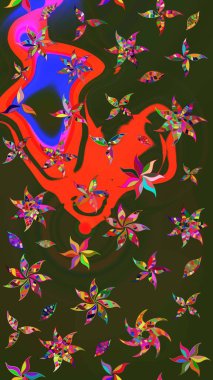 Güzel kumaş deseni. Raster Illustrasyon 'daki Çiçek Deseni' nin son moda çizimi. Renkli Yaz Temalı eskiz kalıbı. Düz Çiçek Elementleri Tasarımı.