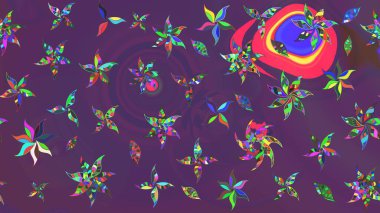 Raster illüstrasyonu. Suluboya çiçekli çiçek deseni. Mor ve mor renkli Asya tekstili.