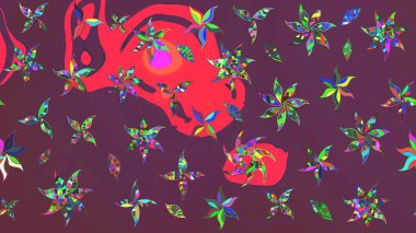 Raster illüstrasyonundaki çiçek desenli çizim. Güzel kumaş deseni. Renkli Bahar Teması eskiz kalıbı. Düz Çiçek Elementleri Tasarımı.