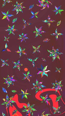 Güzel kumaş deseni. Raster illüstrasyonu. Kahverengi ve yeşil renklerde. Raster illüstrasyonunda çiçek deseni çizimi.