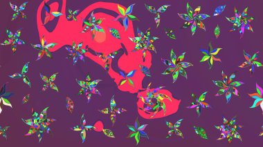 Düz Çiçek Elementleri Tasarımı. Renkli Bahar Teması eskiz kalıbı. Mor ve pembe renkte çiçekler. Raster illüstrasyonunda çiçek deseni çizimi.